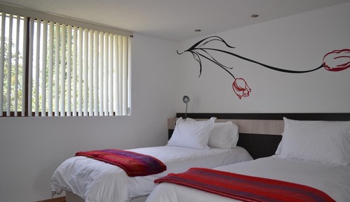 Habitación superior con 2 camas individuales, vistas al jardín