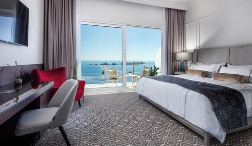 Suite de lujo, 1 cama de matrimonio grande con sofá cama, balcón, vistas al mar