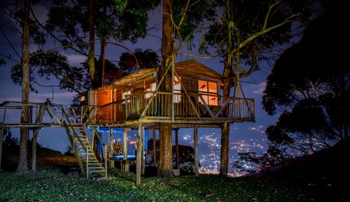 Casa en un árbol superior, 1 cama de matrimonio, bañera de hidromasaje, vistas a la ciudad