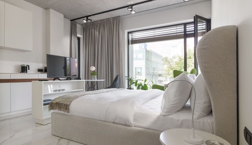 Apartamento Deluxe, 1 cama de matrimonio, cocina básica, vistas a la ciudad