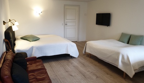Habitación cuádruple Deluxe, varias camas, vistas al patio