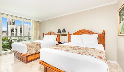 Habitación, 2 camas de matrimonio, vistas a la ciudad