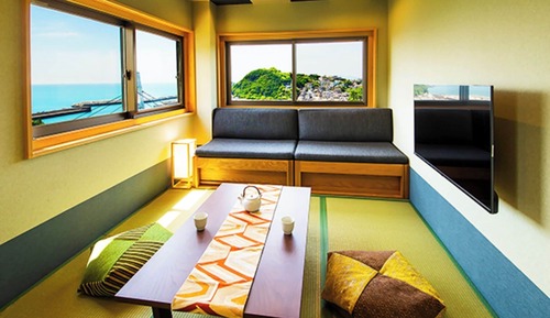 Habitación ejecutiva con 2 camas individuales, no fumadores, vistas al mar (with open-air bath, Aoi)