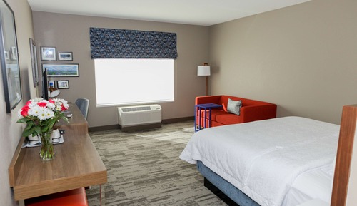 Habitación, 1 cama de matrimonio grande con sofá cama, frigorífico y microondas