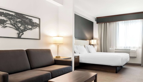 Suite, 1 cama de matrimonio grande, frigorífico y microondas (Shower Only;with Sofabed)