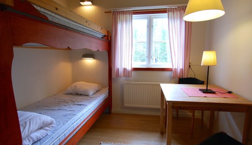 Habitación básica con 2 camas individuales, baño compartido