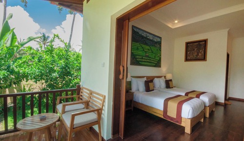 Habitación Deluxe con 2 camas individuales, balcón, vistas al jardín