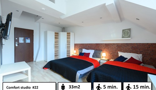 Estudio Confort, 2 camas de matrimonio, vistas a la ciudad