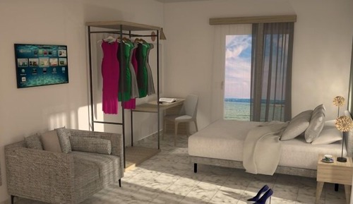 Habitación con 1 cama doble o 2 individuales, vistas parciales al mar