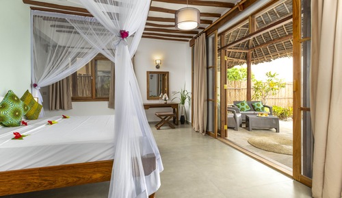 Bungalow de luna de miel, 1 cama de matrimonio grande, frente a la playa