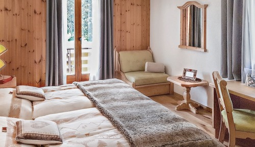 Habitación con 2 camas individuales, balcón, vistas a la montaña