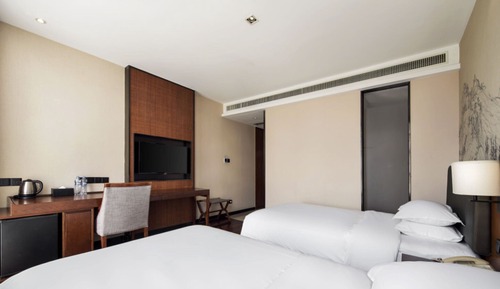 Habitación básica con 2 camas individuales, vistas a la ciudad