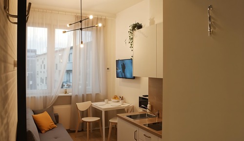 Estudio Confort, 1 cama doble con sofá cama, cocina básica, vistas al patio