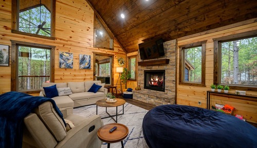 Cabaña, 1 cama de matrimonio grande con sofá cama, bañera de hidromasaje (Red Fern Cabin)