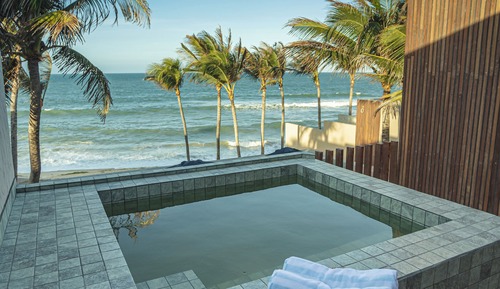 Habitación Deluxe doble, 1 cama de matrimonio grande con sofá cama, piscina privada, vistas al mar