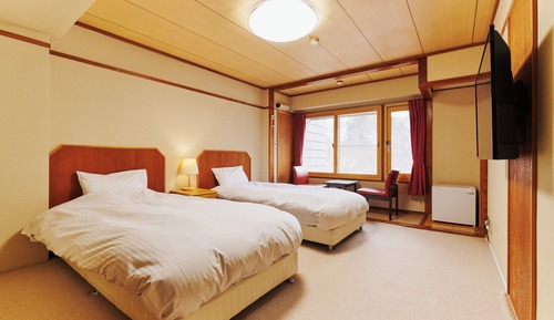 Habitación básica con 2 camas individuales, vistas al jardín