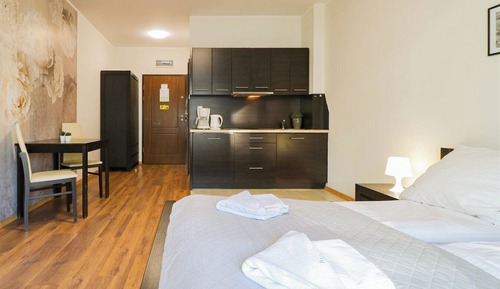 Suite estudio económica, 1 cama de matrimonio con sofá cama