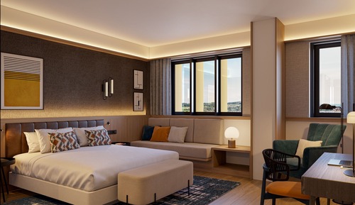 Habitación superior, 1 cama de matrimonio grande con sofá cama, vistas a la ciudad