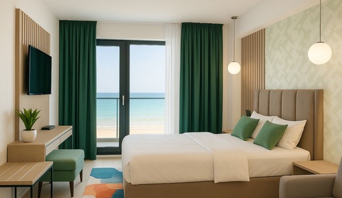 Habitación doble, varias camas, balcón, vistas al mar