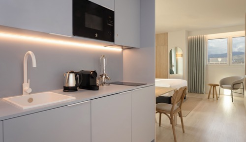 Suite estudio, 1 cama de matrimonio, cocina