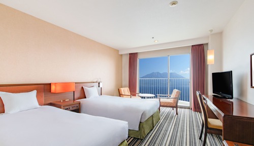 Habitación estándar con 2 camas individuales, fumadores (Sakurajima View)