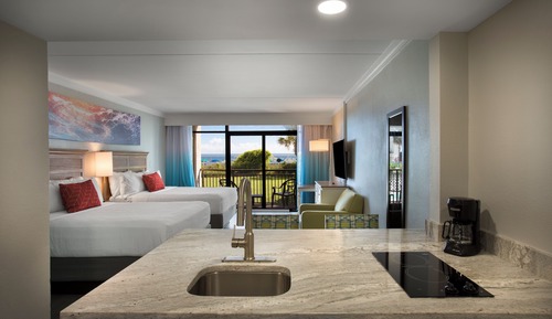 Habitación estándar, 2 camas de matrimonio, cocina básica, vistas al mar