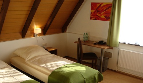 Habitación básica con 2 camas individuales, baño privado