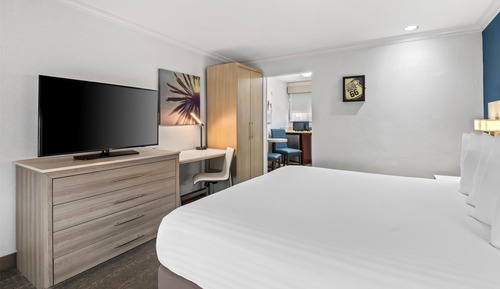 Habitación estándar, 1 cama de matrimonio grande, frigorífico y microondas, en la zona del patio
