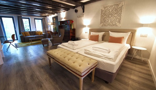 Suite estudio junior, 1 cama de matrimonio grande, patio, vistas al jardín
