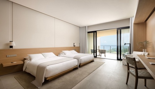Habitación, 2 camas dobles, balcón, vistas al mar